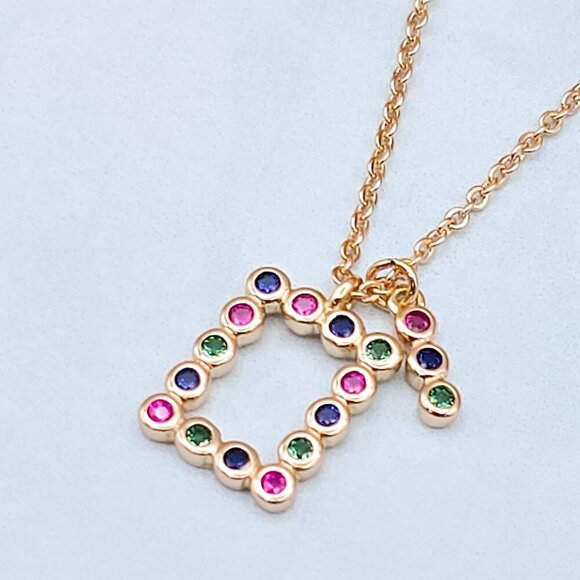 Colorful Initial Pendant Rose Gold Necklace 18+2 Inch Adjustable Chain, XPNL0105 - Picture 1 of 13